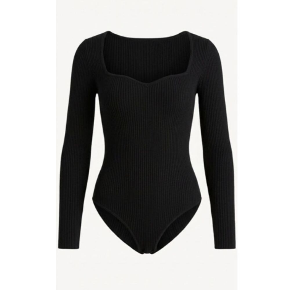 Abercrombie Fitch Sweetheart Square Neck Knit Bodysuit M Balletcore Goth Grunge